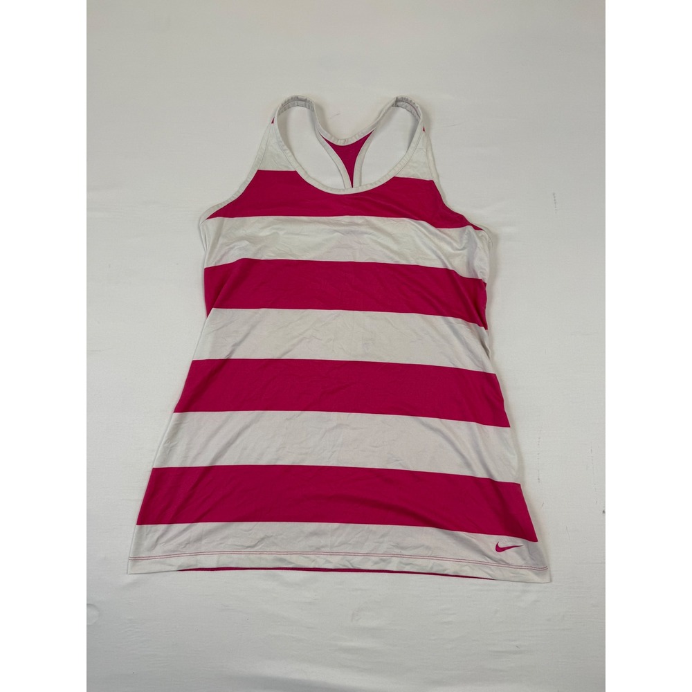 Nike Womens Dri-FIT Striped Mesh Racerback Tank Top Pink White‎ 648557-612 Large